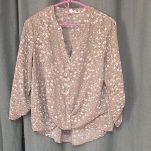 Hippie Rose Taupe Floral Button-Up Blouse